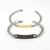 Pulseras de Pareja Personalizadas con Placa Curva Grabada con Letras, Regalo de Acero Inoxidable para Enamorados