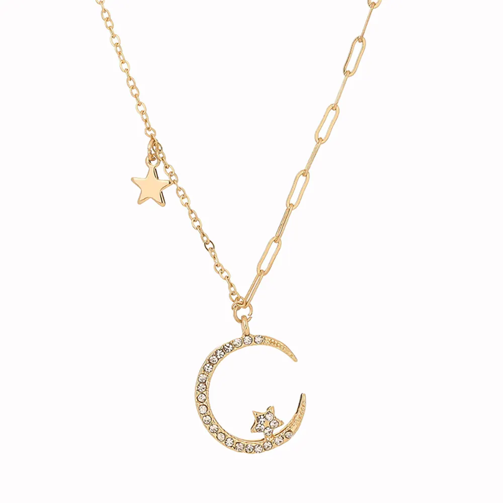 Creative Design Ladies Personalized Exquisite Star Moon Zircon Pendant Clavicle Chain Necklace
