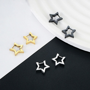 PVD Gold Stainless Steel Geometric Huggie <b>Hoop</b> <b>Earrings</b> for <b>Men</b> & Women Hexagon Star Triangle Heart Waterproof & Hypoallergenic - Product Image 4