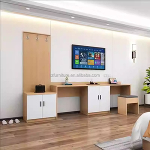 Low Price Hotel Bedroom <b>Set</b> Double <b>Single</b> <b>Bed</b> with Soft Headboard Bedside Table TV Wall Unit Storage Desk for 3 Star Chain Hotel - Product Image 2