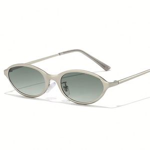 Gafas de Sol Ovaladas de Metal Vintage de Moda 2025 con Logotipo Personalizado, Gafas de Sol Punk Cat Eye UV400 para Hombre y Mujer - Product Image 1