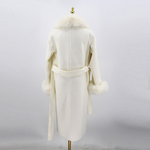 QIUCHEN- QC22018 2022 autunno inverno moda <span class=keywords><strong>donna</strong></span> di lusso <span class=keywords><strong>Trench</strong></span> lungo in Cashmere con cappotto di lana con collo in vera pelliccia di volpe - Product Image 3