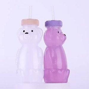 Botella de jugo espesada transparente en forma de oso creativo, taza bonita para niños de 1L para té de la leche, agua, jabón líquido, sellado de tapa de rosca de 400ml - Product Image 1