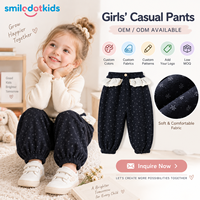 Smiledotkids Pantalon de jogging personnalisé pour enfants, bleu marine, taille en dentelle, imprimé floral, doux, OEM ODM, faible MOQ, pour petites filles, vente en gros