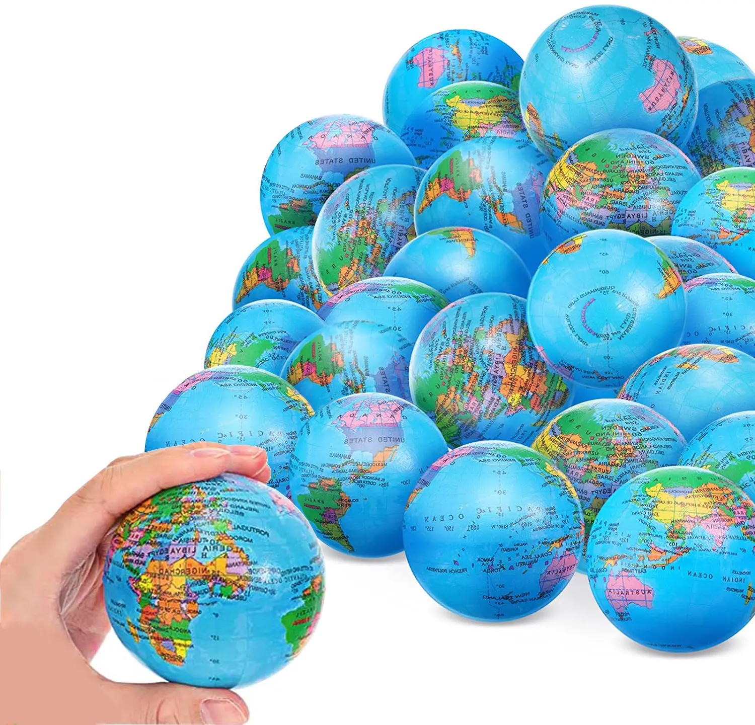 Globe Squeeze Foam Balls 6cm Anti-Stress Earth Balls Jouets éducatifs anti-Stress