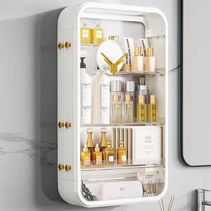 Élégant support mural de rangement pour cosmétiques, organisateur de salle de bain peu encombrant de 18 L avec étagères transparentes pour produits de soin de la peau et - Product Image 4