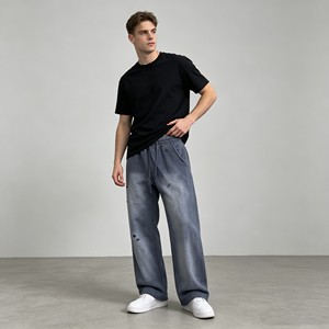T-shirt homme en coton 100% tricoté, 350 g/m², coupe ample, impression puff, col rond. - Product Image 4