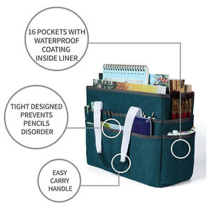 Sac fourre-tout organisateur avec fermeture éclair, grand sac de rangement pour matériel artistique et de couture, plusieurs poches, polyester vert bleuté - Product Image 4