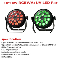 Muxxdj Slim Led Par RGBWA+UV 6in1 DMX512 18*18W Projecteur Par Plat pour DJ, Discothèque, Bar, Fête, Scène, Activé par le Son