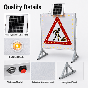 Señal de Advertencia Triangular LED con Energía Solar, 600 mm, Montada <span class=keywords><strong>en</strong></span> Poste, Intermitente, IP65, Luz de Seguridad Vial para Zonas de Trabajo Peatonales - Product Image 5
