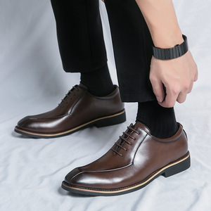 2026 Men's Pointed Toe Leather <b>Shoes</b> Fashion Lace-up <b>Shoes</b> <b>Height</b> <b>Increasing</b> Formal Business <b>Shoes</b> Youth Casual <b>Shoes</b> - Product Image 1