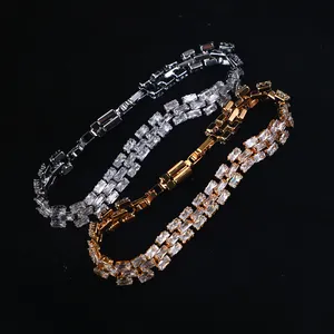 Luxe Bling Crystal Kubieke Zirkonia Cubaanse Ketting Armband Hoge Kwaliteit Cz Diamant Heren Tennisarmband Voor Dames