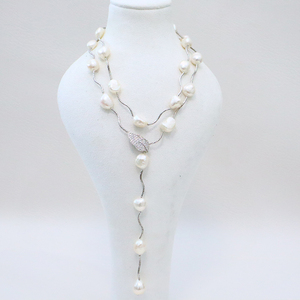 Cadena de plata esterlina de moda suéter largo collar de perlas de agua dulce barroco adecuado para mujeres - Product Image 5