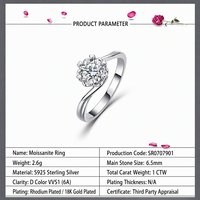 Vente en gros d'usine - Bague solitaire en argent sterling 925 avec moissanite, plaqué or 2,5 μm, bijoux fins pour femmes, fabricant