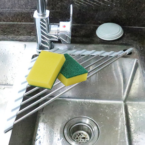 Triangle Silicone <strong>Collapsible</strong> Roll up 201/304 Stainless Steel Over Sink Corner Dish Drying Rack - Product Image 2