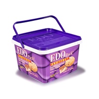Pas cher jetables personnalisés carré 3L 3.1L 3.2L IML d'emballage en plastique cookie cracker récipient avec poignée biscuits boîte
