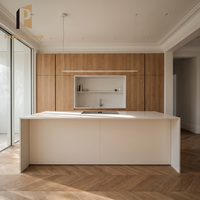 Meubles de cuisine modernes en bois clair, design d'îlot, pour projets de construction de maisons complètes