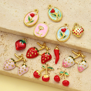 Fiesta de Frutas |   Colgantes de acero inoxidable chapados en oro PVD de 18 quilates con esmalte para la fabricación de joyería DIY |   Impermeable e Hipoalergénico - Product Image 5