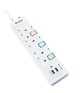 Enchufe de Extensión Individual de Cobre Puro con 2 Puertos USB-A, 2 Puertos USB-C, 6 Tomas de Corriente, Clasificación IP20, 13A, <span class=keywords><strong>IEC</strong></span> y BS, Uso Residencial - Product Image 1