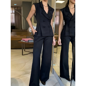 Nouvelle Collection : Ensemble Décontracté d'Été pour Femme – Blazer Style <span class=keywords><strong>Gilet</strong></span> à Manches Courtes et Pantalon Long, Respirant et Écologique, Idéal pour le Bureau - Product Image 3