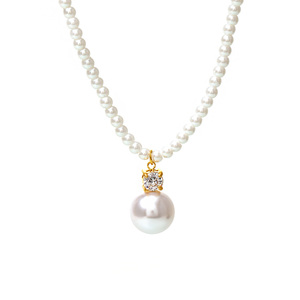 สร้อยคอชุบทอง18K ทำจากไทเทเนียมจี้เพทายไข่มุกเปลือกหอยขนาดใหญ่เครื่องประดับกันน้ำสำหรับผู้หญิง - Product Image 1