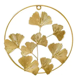 Leaves Wrought Iron Wall Sculptures Gold Metal Ginkgo Maple Leaves Metal Wall Decor