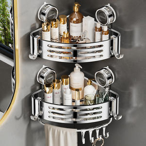 Étagère d'angle à ventouse en acier inoxydable 304 Liteng, double couche, organiseur de rangement pour salle de bain avec crochets pour articles de toilette - Product Image 1
