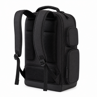 Sac à dos noir minimaliste et élégant à chargement solaire, grande capacité, avec poche latérale intégrée sur le panneau avant, idéal pour le travail et les voyages