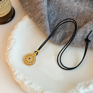 Gold Plated Eight Treasure Compass Necklace Zinc Alloy Sweater Chain With Red Stone Pendant Daily Wear Gift Jewelry - Product Image 3