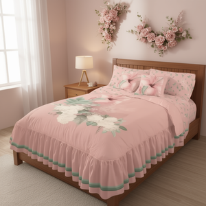 Juego de Edredón Doble Rosa Lily de Carla Depot, 3 Piezas, Estilo Princesa con Volantes Florales, para Uso Doméstico, para Todas las Temporadas - Product Image 2