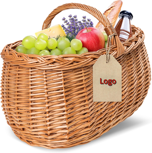 JY Creative Home Grand <span class=keywords><strong>panier</strong></span> de pique-nique en osier avec poignée <span class=keywords><strong>Panier</strong></span> <span class=keywords><strong>à</strong></span> provisions tressé de vacances vide <span class=keywords><strong>panier</strong></span> de saule avec poignée - Product Image 1