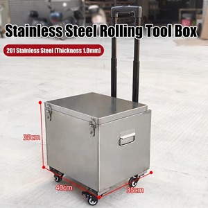 Stainless Steel Rolling Tool <b>Box</b> 35x40x35cm <b>Lockable</b> With Handle And Wheels - Product Image 1