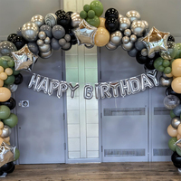 Kit d'arche de guirlande de ballons Planètes de l'Univers, vert sauge mat, taupe, noir, ballons étoiles argentées, ballons Saturne, pour anniversaire d'enfants