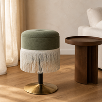 Pouf de rangement rond en tissu à franges, avec coussin rembourré et couvercle amovible, pour chambre, salon, entrée