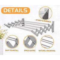 Estante de Secado de Acordeón Montado en Pared con 5 Varillas, 60-120cm Ajustable, Plegable, de Metal, para Toallas, Ahorro de Espacio, Estante de Almacenamiento para Lavandería, CE
