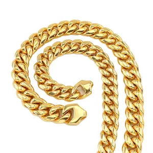 Wholesale Hip Hop Jewelry Diamond 14k 18k Gold Plated 10mm Stainless Steel Layered Cuban Link Chain Necklace Sets American
