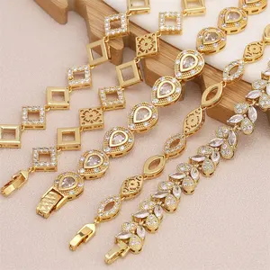 JXX Women Brass Bracelet Jewelry Designer Gold Plated Zircon Bracelet Jewellery Diamond Stone Charm Bracelet For Lady