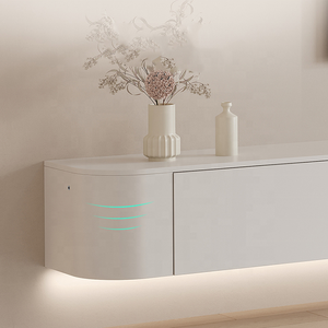 Meuble <span class=keywords><strong>TV</strong></span> Mural en Bois Massif et Table Basse Combinaison Minimaliste Moderne Style Crème Suspendu - Product Image 5