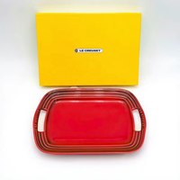 LE Cool Color Series Plateau rectangulaire grand format en grès céramique moderne et minimaliste, émaillé sous glaçure, à double poignée