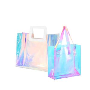 Fashion Iridescent <b>Rainbow</b> Handle Bags Capacity Promotional Custom Logo Size Holographic PVC Tote Bag - Product Image 2
