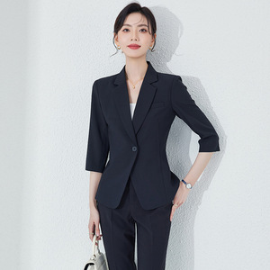 Women's Three Quarter Sleeve <b>Blazer</b> Summer Lightweight Breathable Professional Suit <b>Set</b> Work Uniform - Product Image 1