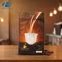 Sac à fond plat imprimé sur mesure pour l'emballage de grains de café torréfiés et de thé, sac à café anti-odeur avec valve et trou de suspension