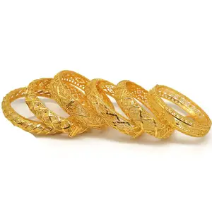 GUXI Модный женский открытый полый браслет винтажный резной филигранный вьетнамский песочный золотой свадебный браслет