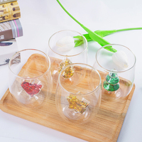 Tasses en verre borosilicate de haute qualité, créatives, rondes, avec sable mouvant, en forme de sapin de Noël, de cœur et d'étoile