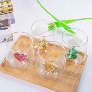Tasses en verre borosilicate de haute qualité, créatives, rondes, avec sable mouvant, en forme de sapin de Noël, de cœur et d'étoile - Product Image 3