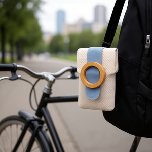 Borsa per telefono con fibbia rotonda 19x2x12 cm in tela con anello in legno per donna e uomo - Product Image 2