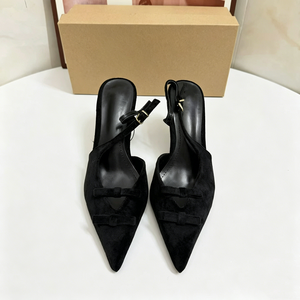 <span class=keywords><strong>Eleganti</strong></span> Sandali Neri da Donna con Tacco Alto, Punta Affusolata, Cinturino Posteriore e Dettaglio Triplo Fiocco, Scarpe <span class=keywords><strong>Eleganti</strong></span> per Feste - Product Image 2