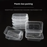 Boîte à lunch rectangulaire jetable de 1000 ml, en PP transparent épaissi, avec revêtement UV, pour nouilles, sushis, salades, plats rapides, bento, soupe, à emporter