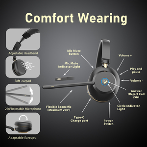 Hot bán mạnh mẽ pin không dây tiếng ồn hủy bỏ Trucker Tai nghe tai nghe với <span class=keywords><strong>microphone</strong></span> cho đội <span class=keywords><strong>Skype</strong></span> Zoom - Product Image 5