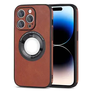 Luxury Leather Texture Magnetic Wireless Charging Case For iPhone 14 Pro Max Plus 11 12 13 Mini Protector Lens Cover